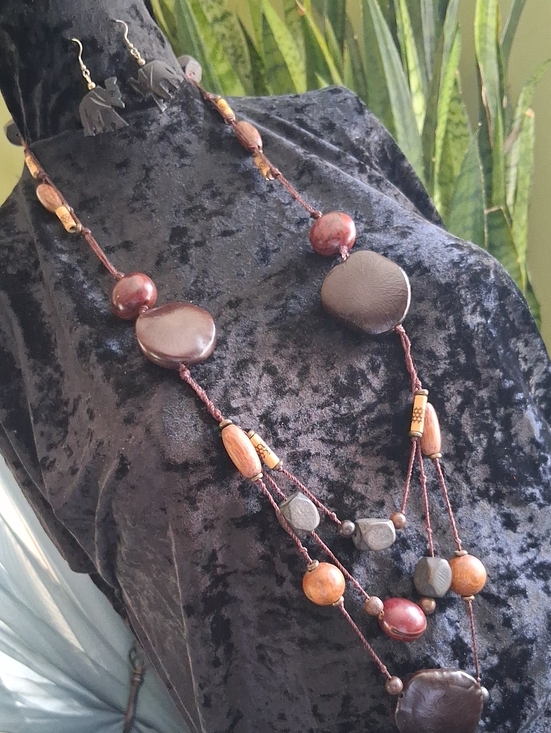 Bohemian Traders Jewelry - Seed Bead Boho Brown & Black Beaded Multi-Strand Necklace and Earrings Set